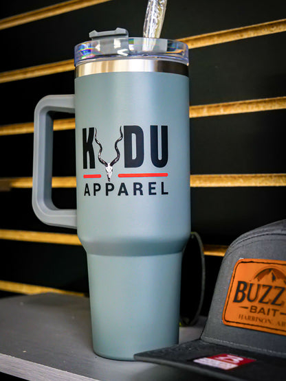 Travel Mug with Handle, 40 oz., Gray, Kudu Apparel Logo